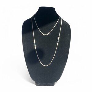 Vintage Monet Silver-Tone Double Strand Necklace With Black & Silver Beads